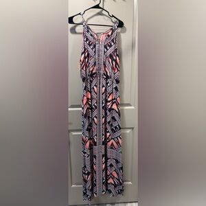Gianni Bini Pink, Black & Purple Geometric Print Maxi Dress